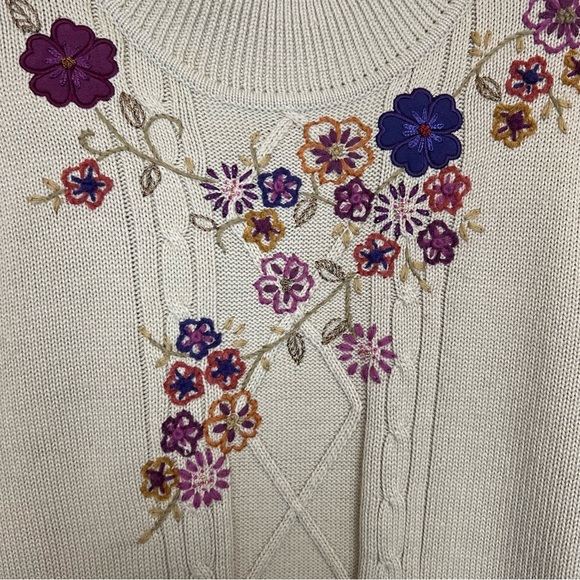 Vintage Alfred Dunner Knit Sweater- Floral Embroidery Mock Neck Wool Blend - Picture 4 of 9